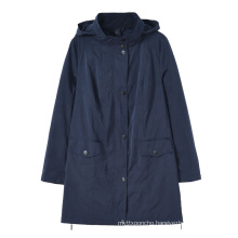 High Quality Custom Wind Breaker Spring Jackets Women in Long Style Hooded 100%  Polyester Mesh Lined Full Zip Up in Navy
